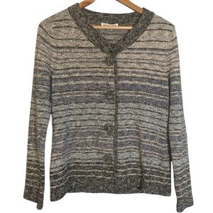 Pendleton Wmns Gray Blue Striped Knit Cardigan Sweater Medium Coastal Grandma